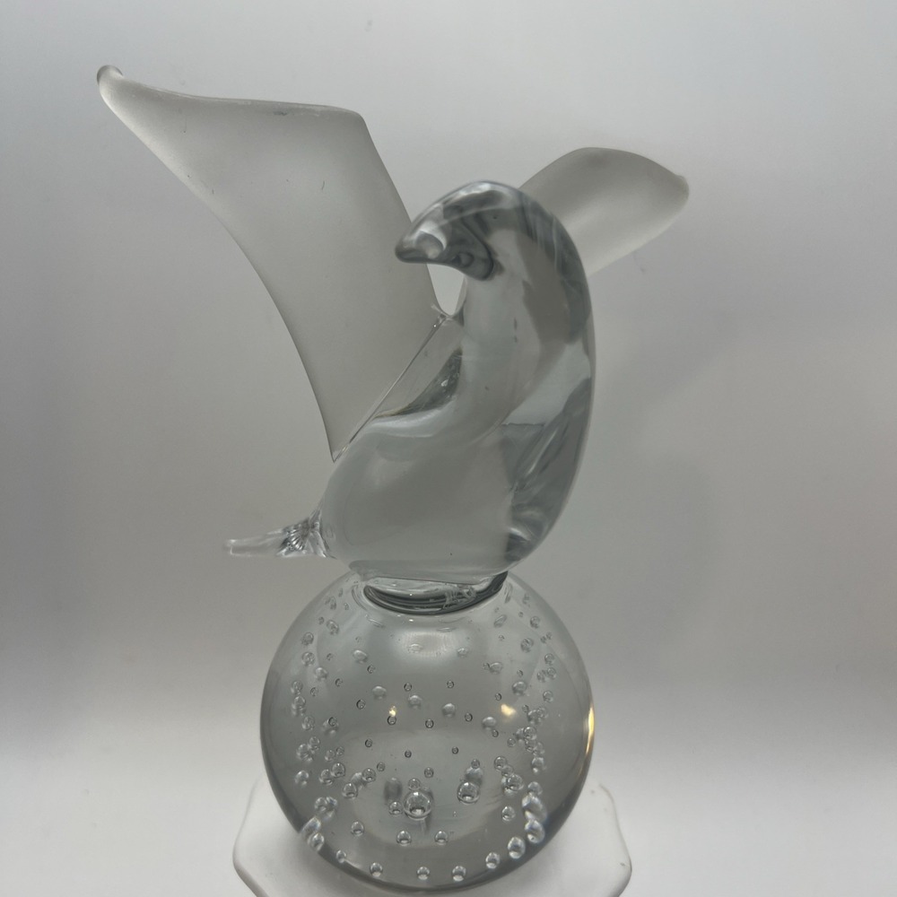 Murano Style Art Glass Bird Sculpture Bullicante Bubble Sphere Frosted Wing